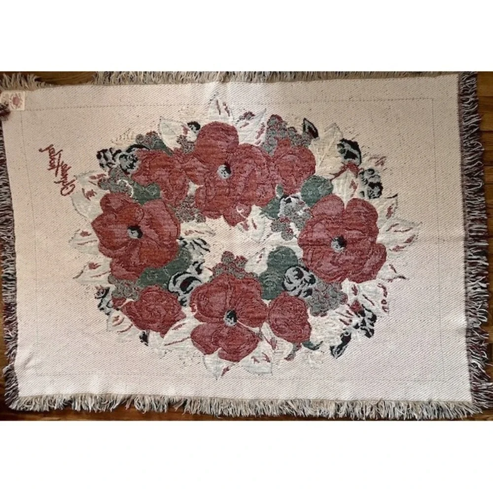 Vintage Glynda Turley‎ Simply Country Tapestry Blanket Green and Red floral